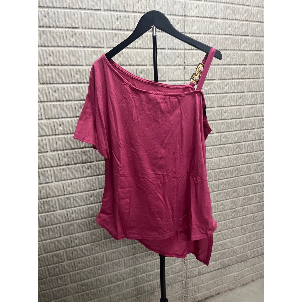 Cupshe Magenta Pink One Shoulder Asymmetrical Top Gold Chain Detail XL New